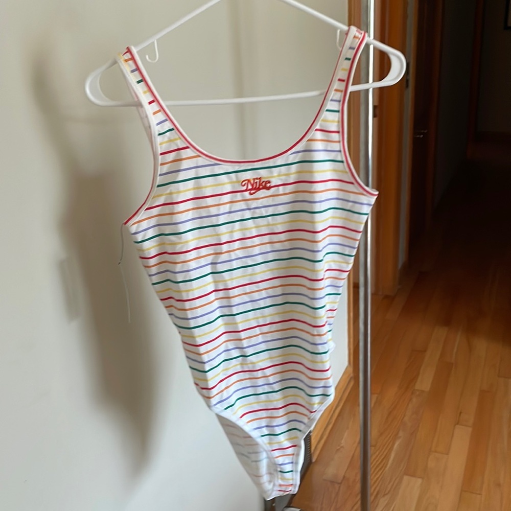Nike tank top bodysuit. Rainbow stripes. Nike embroidered on the front. Small.